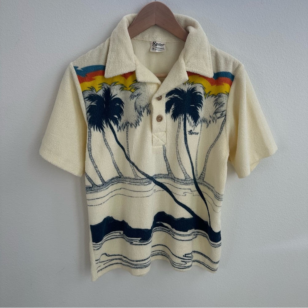 Vintage Sprint surf loop terry button polo